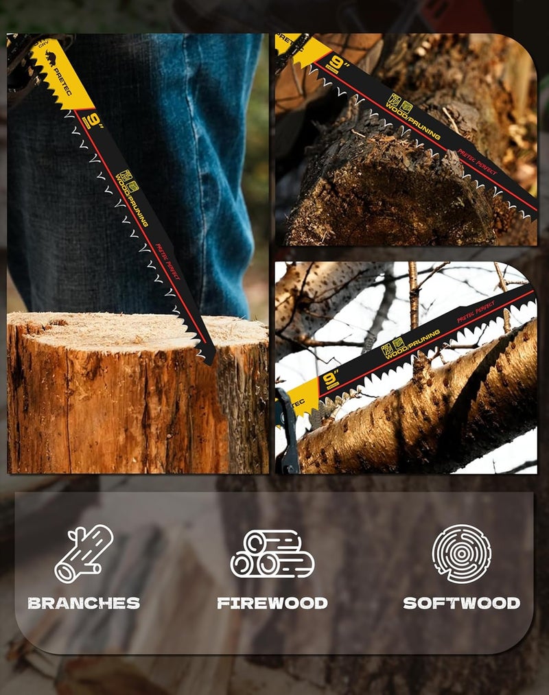 PRETEC Wood Pruning Reciprocating Saw Blades, 9 Inch Pruning Blades for Reciprocating Saw, High Carbon Steel Reciprocal Saw Blades for Tree Trimming, Wood Cutting with Organizer Case, (5 Pack/5TPI) - Image 5